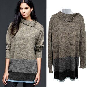 NEW Gap Striped Snap Turtle Neck Long Tunic Sweater Knit Top Split Cowl Sweater